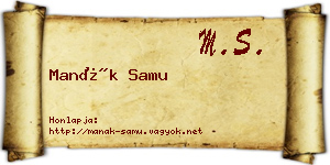Manák Samu névjegykártya